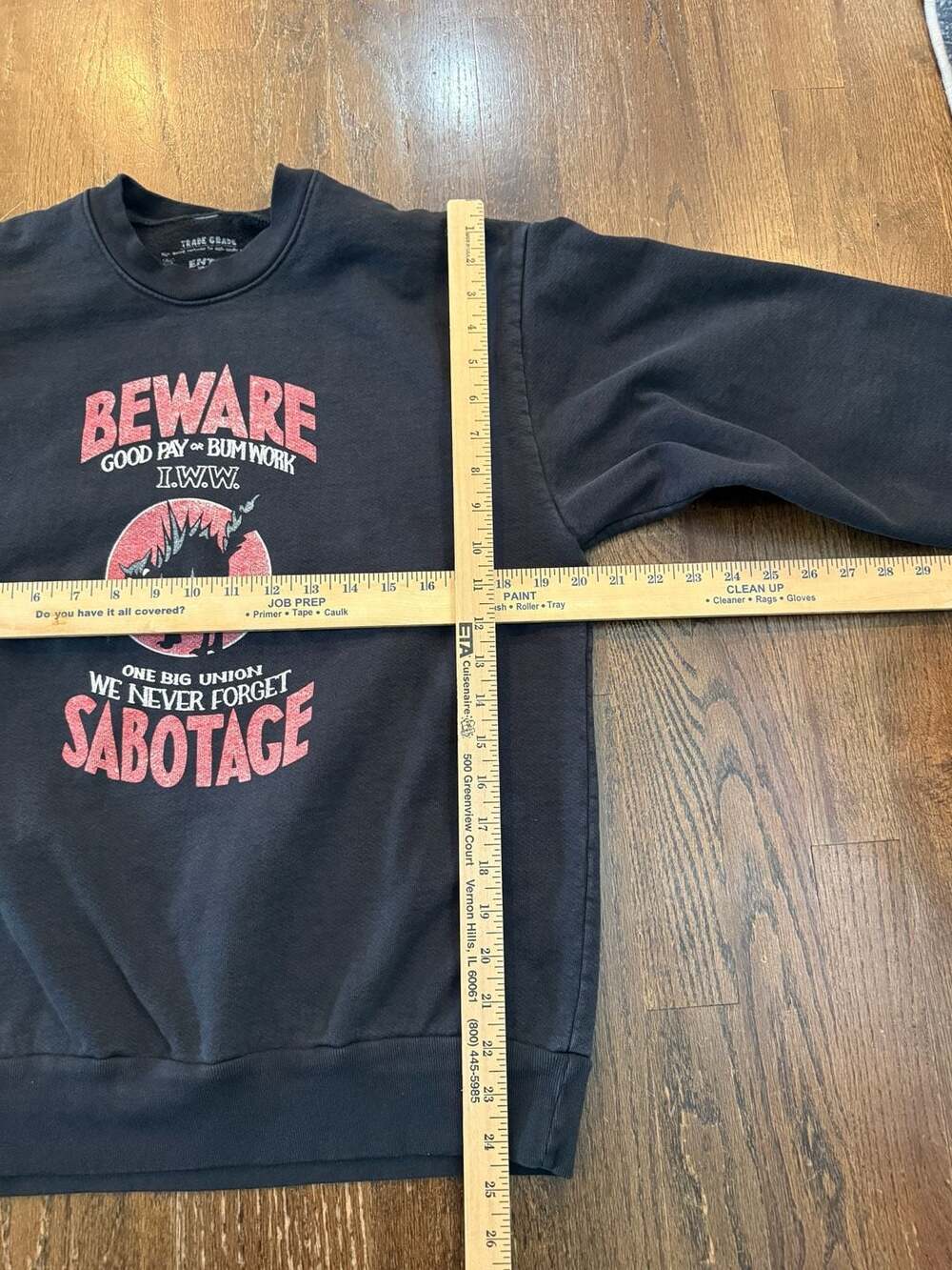 Trade Grade Entry Level I.W.W. Sabotage Graphic Sweatshirt Black Size M - Picture 4 of 5